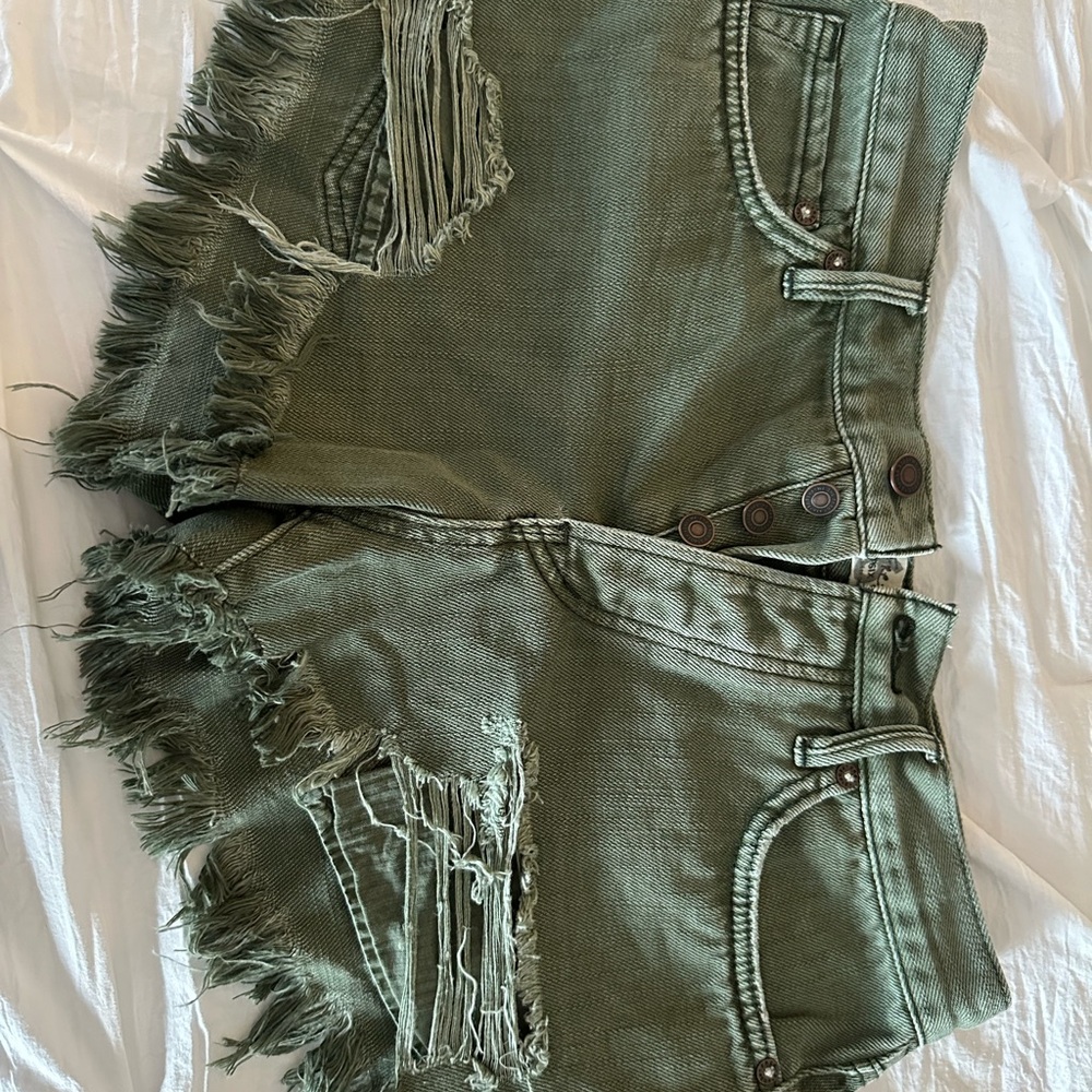 FP-Olive Green Distressed Women Shorts